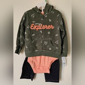 Carter's Green Jacket and Orange Striped Onesie Set
